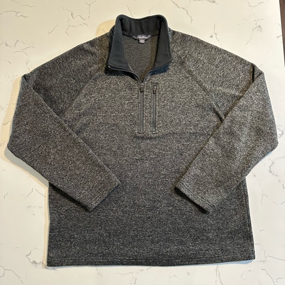 Eddie Bauer Men’s Radiator Gray Fleece lined Pullover Sweater, 1/4 Zip XXL - Picture 2 of 9